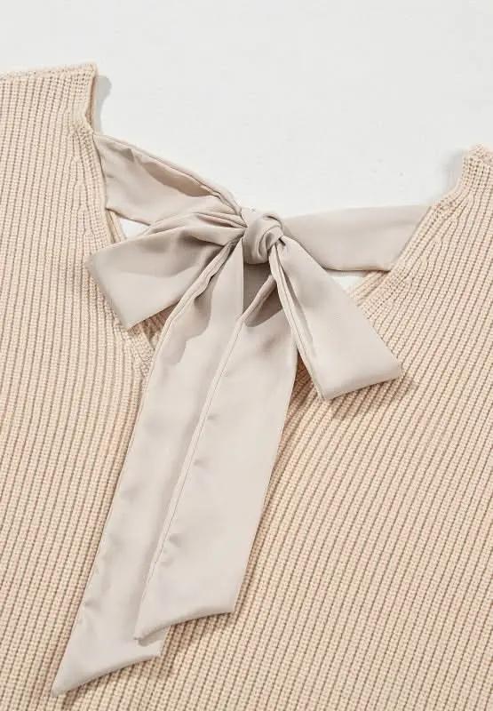 Tied Back V-Neck Long Sleeve Sweater - Love Salve